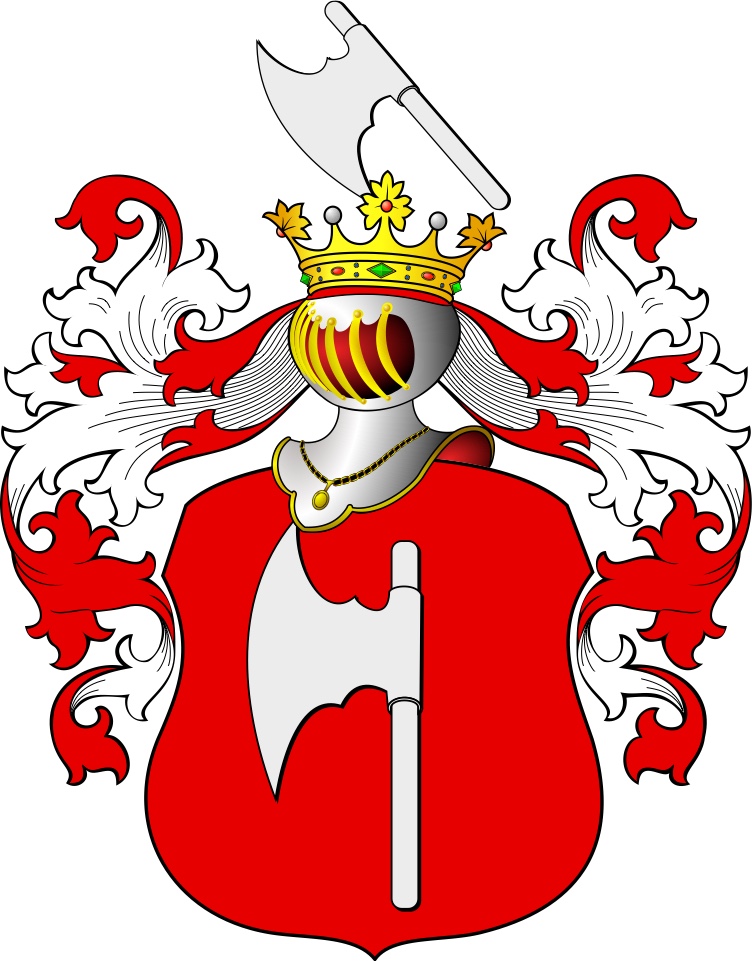 Herb Oksza – srebrna siekiera na czerwonym polu